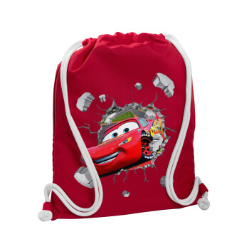 Brick McQueen, Τσάντα πλάτης πουγκί GYMBAG Κόκκινη, με τσέπη (40x48cm) & χονδρά κορδόνια