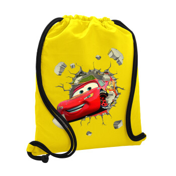 Brick McQueen, Τσάντα πλάτης πουγκί GYMBAG Κίτρινη, με τσέπη (40x48cm) & χονδρά κορδόνια
