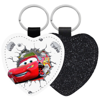 Brick McQueen, Μπρελόκ PU δερμάτινο glitter καρδιά ΜΑΥΡΟ