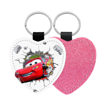 Brick McQueen, Μπρελόκ PU δερμάτινο glitter καρδιά ΡΟΖ