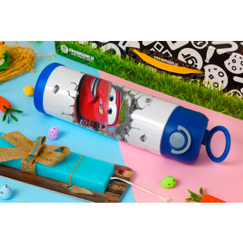 Brick McQueen, Easter candle, Childrens hot water bottle, stainless steel, with safety straw, BLUE (500ml)