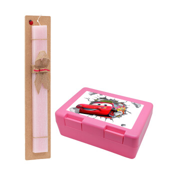 Brick McQueen, Easter Set, children's snack container PINK & scented flat Easter candle (30cm) (PINK)