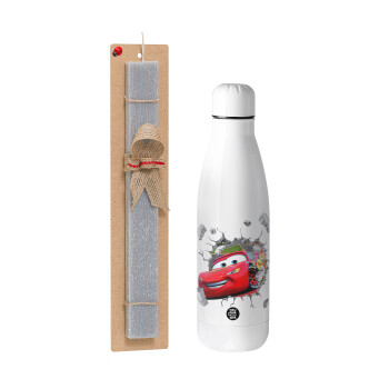 Brick McQueen, Easter Set, metallic stainless thermos bottle (500ml) & scented flat Easter candle (30cm) (GRAY)