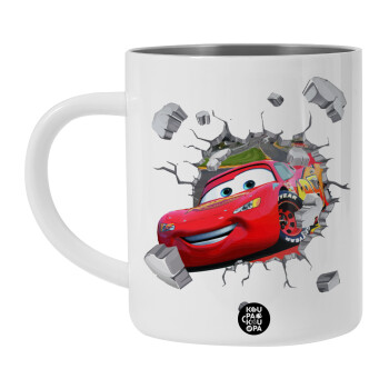 Brick McQueen, Λευκή Ανοξείδωτη Μεταλλική Κούπα 450ml - Διπλού Τοιχώματος 