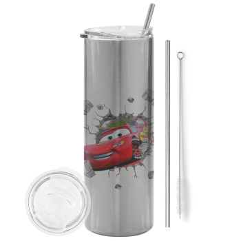 Brick McQueen, Eco friendly stainless steel Silver tumbler 600ml, with metal straw & cleaning brush