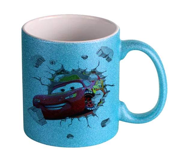 Αγωνιστικό αυτοκίνητο Κεραυνός — Light blue glitter mug that sparkles, ceramic, 330ml