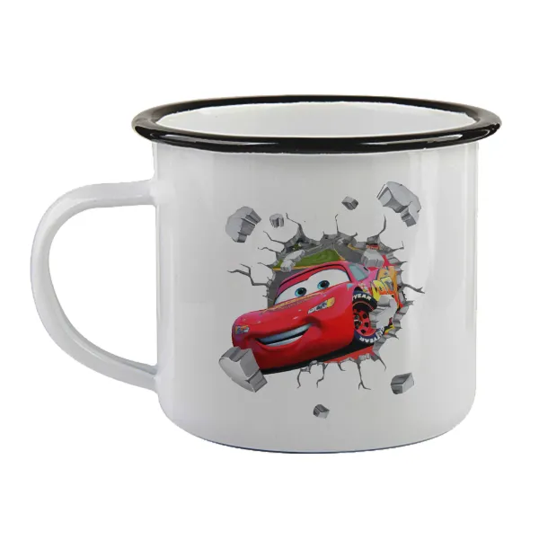 Αγωνιστικό αυτοκίνητο Κεραυνός — Enamel mug with black rim, 360ml