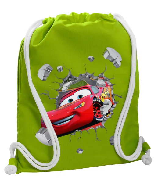 Αγωνιστικό αυτοκίνητο Κεραυνός — Backpack bag GYMBAG LIME GREEN, with pocket (40x48cm) & thick cords