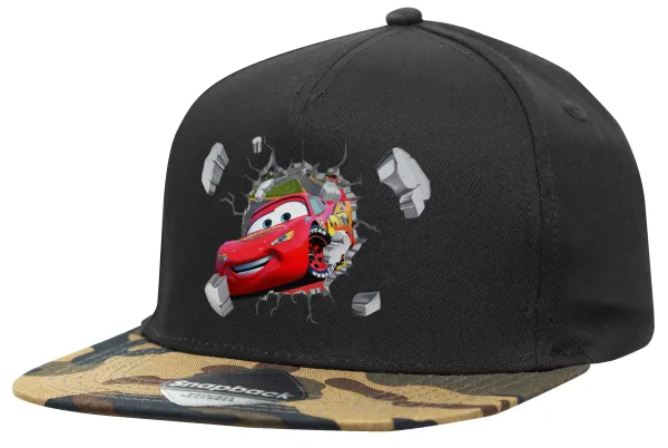 Αγωνιστικό αυτοκίνητο Κεραυνός — Adult Flat Snapback Hat Black/Camouflage, (100% COTTON TWILL, ADULT, UNISEX, ONE SIZE)