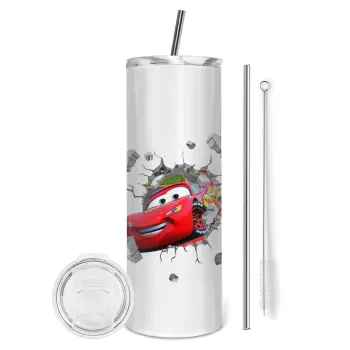 Brick McQueen, Tumbler ποτήρι θερμό από ανοξείδωτο ατσάλι 600ml, με μεταλλικό καλαμάκι & βούρτσα καθαρισμού