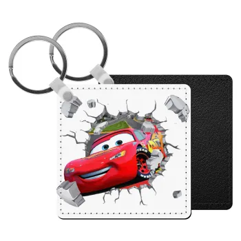 Brick McQueen, Μπρελόκ Δερματίνη, τετράγωνο ΜΑΥΡΟ (5x5cm)