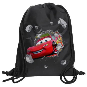 Brick McQueen, Backpack pouch GYMBAG Black, with pocket (40x48cm) & thick cords