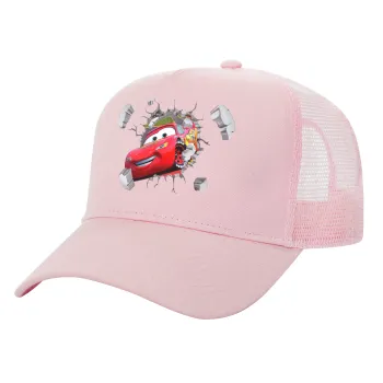 Brick McQueen, Structured Trucker Children's Hat, with Mesh, PINK (100% COTTON, CHILDREN'S, UNISEX, ONE SIZE)