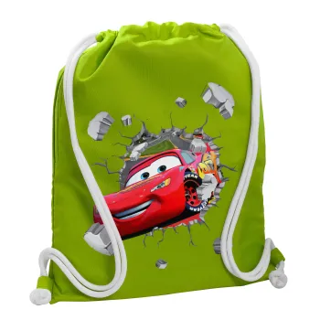 Brick McQueen, Τσάντα πλάτης πουγκί GYMBAG LIME GREEN, με τσέπη (40x48cm) & χονδρά κορδόνια