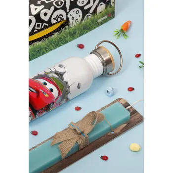 Brick McQueen, Πασχαλινή Λαμπάδα με παγούρι μεταλλικό (620ml, stainless steel) & κερί αρωματικό πλακέ (30cm) (ΤΙΡΚΟΥΑΖ)