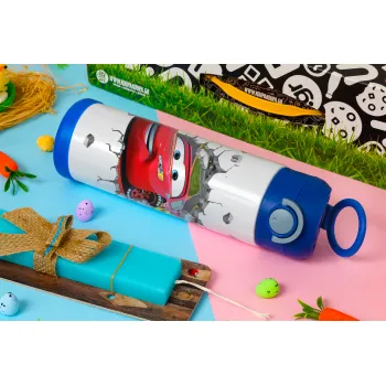 Brick McQueen, Πασχαλινή Λαμπάδα με Παιδικό παγούρι θερμό, ανοξείδωτο, με καλαμάκι ασφαλείας, ΜΠΛΕ (500ml)