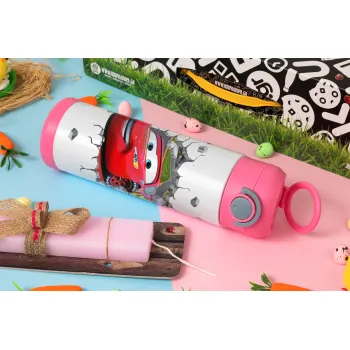 Brick McQueen, Πασχαλινή Λαμπάδα με Παιδικό παγούρι θερμό, ανοξείδωτο, με καλαμάκι ασφαλείας, ΡΟΖ (500ml)