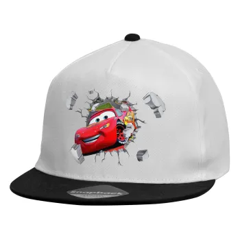 Brick McQueen, Child's Flat Snapback Hat, White (100% COTTON, CHILDREN'S, UNISEX, ONE SIZE)