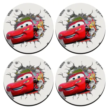 Brick McQueen, SET of 4 round wooden coasters (9cm)