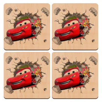 Brick McQueen, ΣΕΤ x4 Σουβέρ ξύλινα τετράγωνα plywood (9cm)