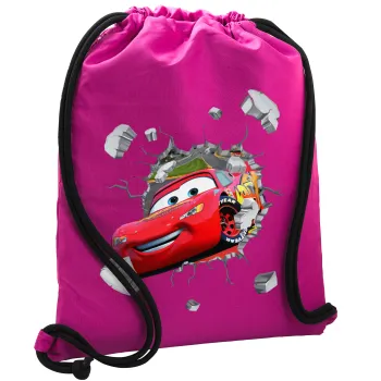 Brick McQueen, Backpack pouch GYMBAG Fuchsia, with pocket (40x48cm) & thick cords