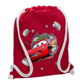 Brick McQueen, Backpack pouch GYMBAG Red, with pocket (40x48cm) & thick cords