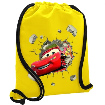 Brick McQueen, Backpack pouch GYMBAG Yellow, with pocket (40x48cm) & thick cords