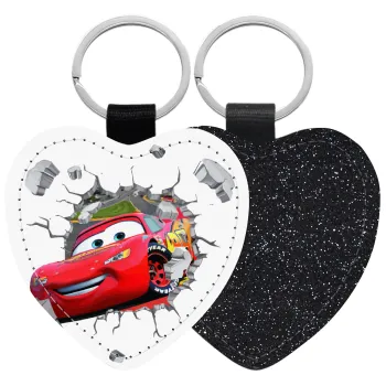 Brick McQueen, Μπρελόκ PU δερμάτινο glitter καρδιά ΜΑΥΡΟ