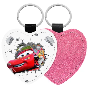 Brick McQueen, Μπρελόκ PU δερμάτινο glitter καρδιά ΡΟΖ