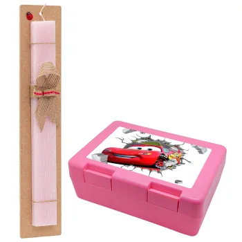 Brick McQueen, Easter Set, children's snack container PINK & scented flat Easter candle (30cm) (PINK)