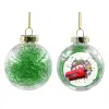 Στολίδι Χριστουγεννιάτικη μπάλα δένδρου διάφανη με πράσινο γέμισμα 8cm