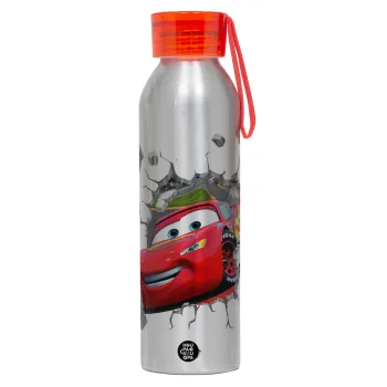 Brick McQueen, Αλουμινένιο Αθλητικό Μπουκάλι 650ml – Ασημί με Κόκκινο Καπάκι και Λουράκι Σιλικόνης
