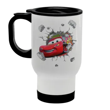 Brick McQueen, Κούπα ταξιδιού ανοξείδωτη με καπάκι, διπλού τοιχώματος (θερμό) λευκή 450ml