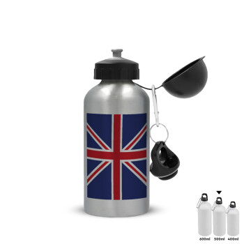 Σημαία Αγγλίας UK, Μεταλλικό παγούρι νερού, Ασημένιο, αλουμινίου 500ml