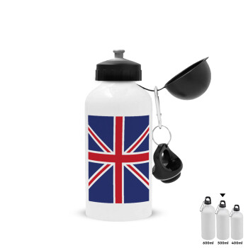 UK Flag, Metal water bottle, White, aluminum 500ml