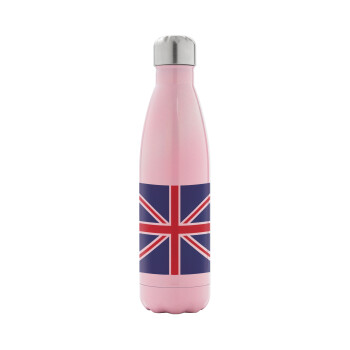 UK Flag, Metal mug thermos Pink Iridiscent (Stainless steel), double wall, 500ml