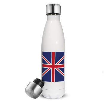 Σημαία Αγγλίας UK, Μεταλλικό παγούρι θερμός Λευκό (Stainless steel), διπλού τοιχώματος, 500ml
