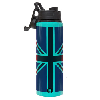UK Flag, Metallic water bottle with safety lid, 850ml aluminum