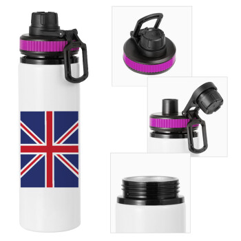 UK Flag, Metallic water bottle with safety lid, 850ml aluminum