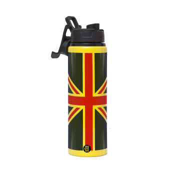 UK Flag, Metallic water bottle with safety lid, 850ml aluminum
