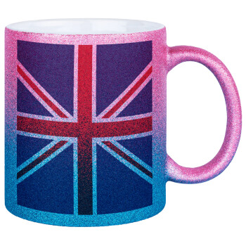 Σημαία Αγγλίας UK, Κούπα Χρυσή/Μπλε Glitter, κεραμική, 330ml