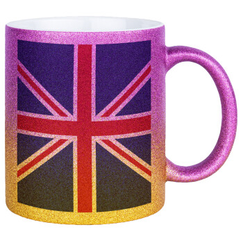 Σημαία Αγγλίας UK, Κούπα Χρυσή/Ροζ Glitter, κεραμική, 330ml