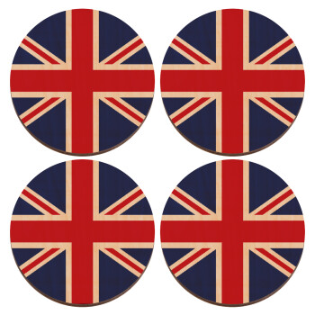 Σημαία Αγγλίας UK, ΣΕΤ x4 Σουβέρ ξύλινα στρογγυλά plywood (9cm)