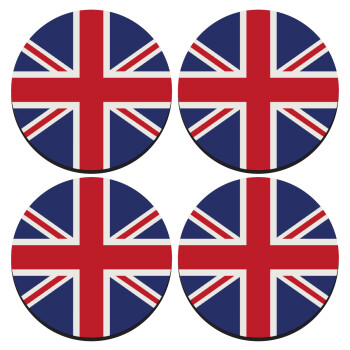 Σημαία Αγγλίας UK, ΣΕΤ 4 Σουβέρ ξύλινα στρογγυλά (9cm)