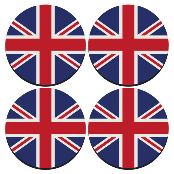 UK Flag, SET of 4 round wooden coasters (9cm)