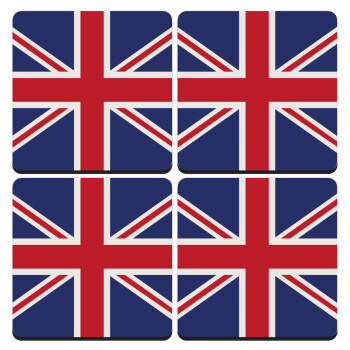 Σημαία Αγγλίας UK, ΣΕΤ 4 Σουβέρ ξύλινα τετράγωνα (9cm)