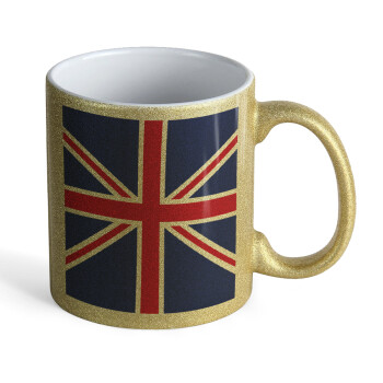 Σημαία Αγγλίας UK, Κούπα Χρυσή Glitter που γυαλίζει, κεραμική, 330ml