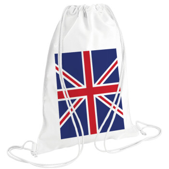 Σημαία Αγγλίας UK, Τσάντα πλάτης πουγκί GYMBAG λευκή (28x40cm)