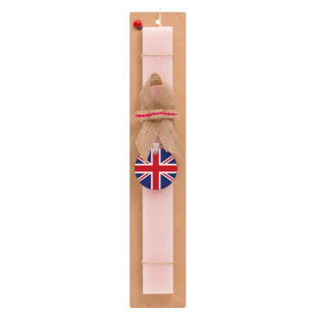 Σημαία Αγγλίας UK, Πασχαλινό Σετ, ξύλινο μπρελόκ & πασχαλινή λαμπάδα αρωματική πλακέ (30cm) (ΡΟΖ)