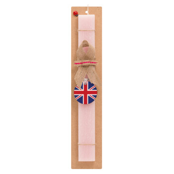 UK Flag, Easter Set, wooden keychain & scented flat Easter candle (30cm) (PINK)